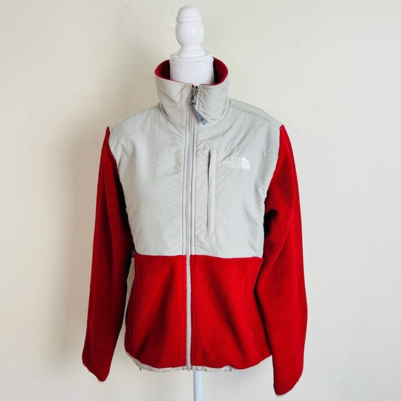 Rare North Face Red & Grey Fleece Zip Jacket Coat - Picture 1 of 12